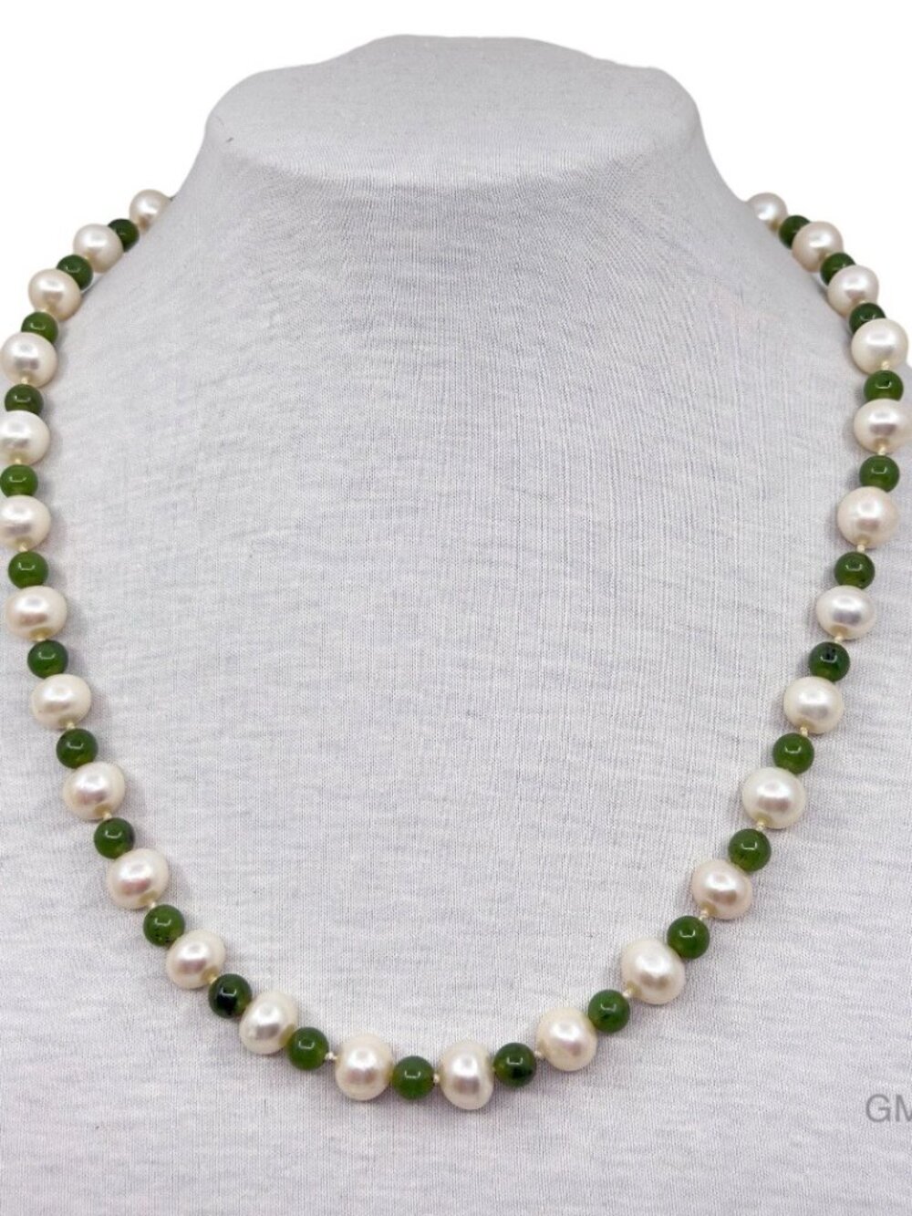 Sterling silver 11.5mm  pearl & jade necklace - GM323